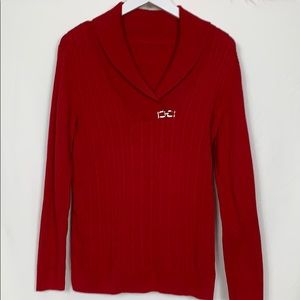 Red cable knit sweater with a v neck bust 18”
